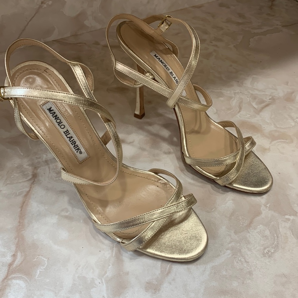 Manolo Blahnik Gold Strappy Heels